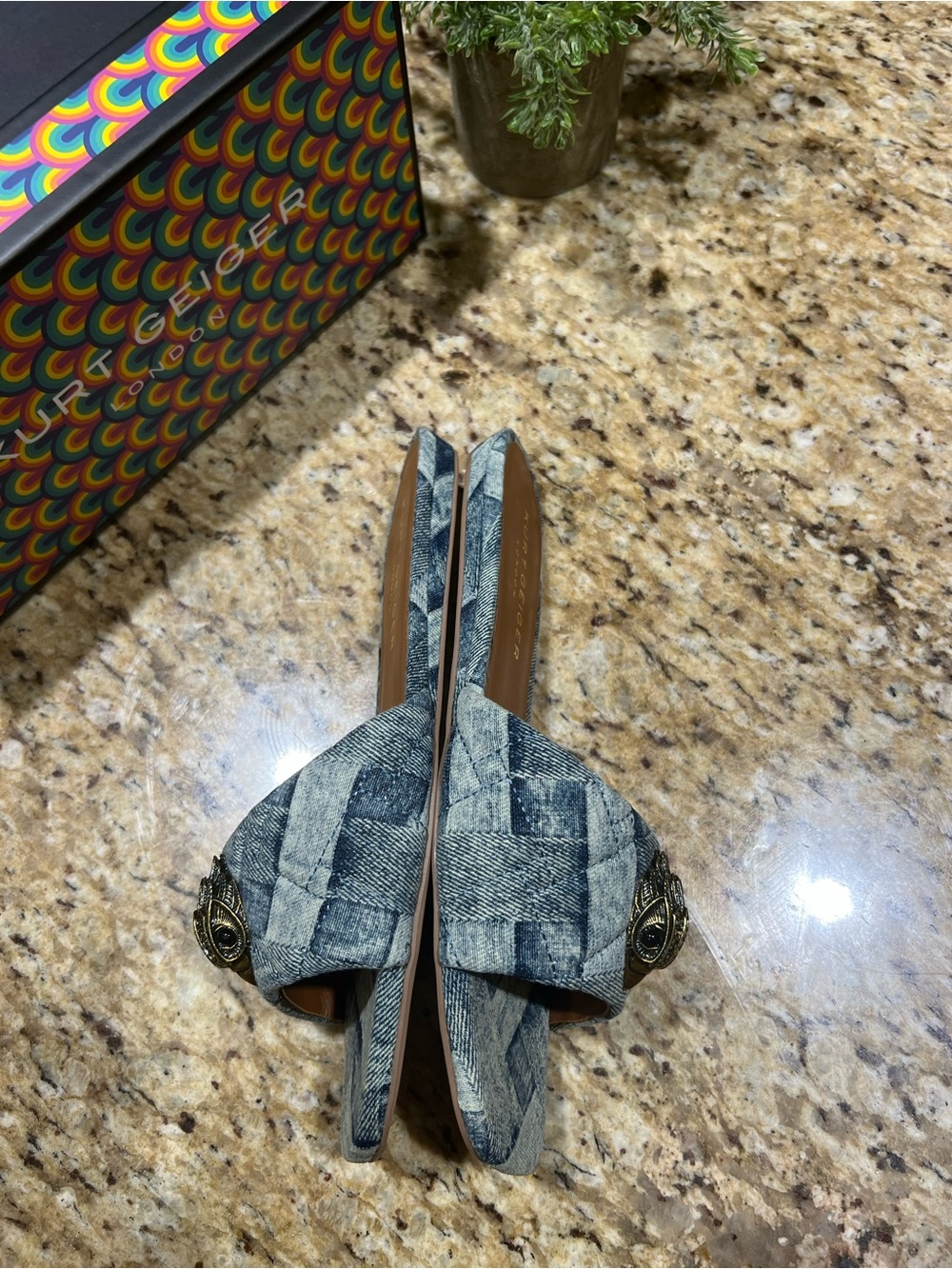 Kurt Geiger London Quilted Denim 
KENSINGTON FLAT SANDAL w/ Gold Emblem 39 - Picture 6 of 12